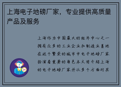 上海电子地磅厂家，专业提供高质量产品及服务